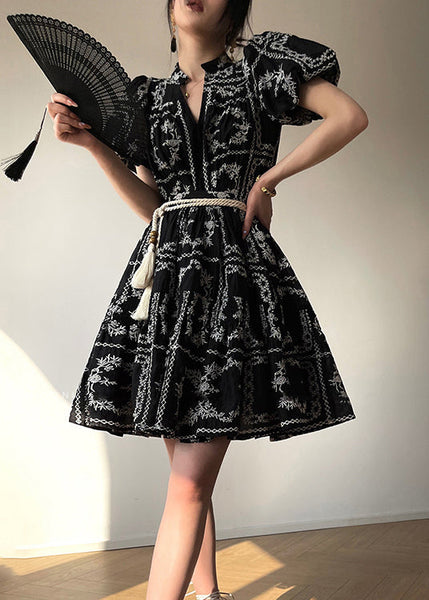 Boutique Black Puff Sleeve Embroidered Cotton Sets 2 Pieces EE1004 SH-LF-TPIEC240517