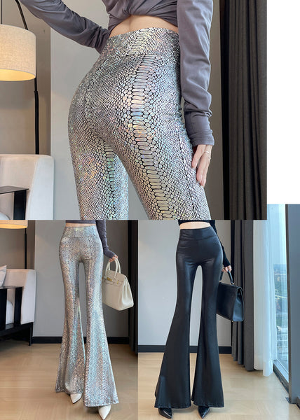 Boutique Black Serpentine Butt Scrunch Bell-bottom Trousers Spring YP033 ABC