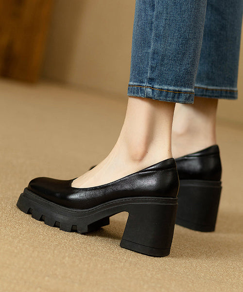 Splicing Boutique Heel Comfortable Chunky Black Shoes FashionChic