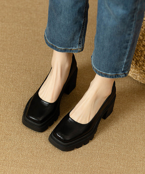 Splicing Boutique Heel Comfortable Chunky Black Shoes FashionChic