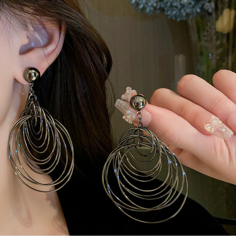 Boutique Black Stainless Steel Alloy Hollow Out Drop Earrings ZZ047 JEW-EAR240613