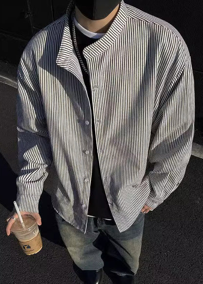 Boutique Black Shirts Spring Striped Button Men's Cotton FashionChic