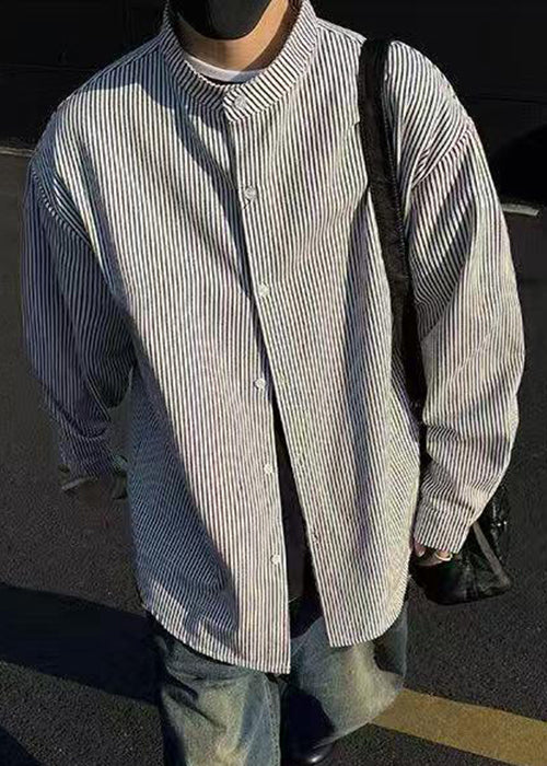 Boutique Black Shirts Spring Striped Button Men's Cotton FashionChic