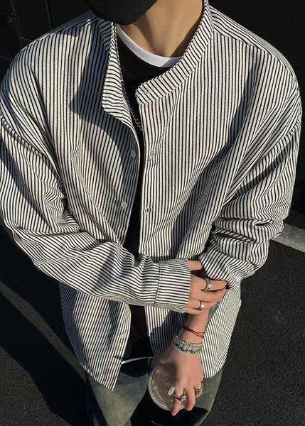 Boutique Black Shirts Spring Striped Button Men's Cotton FashionChic