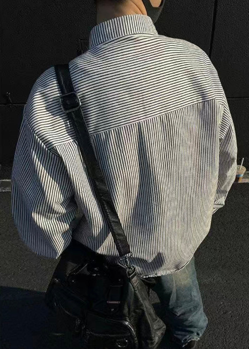 Boutique Black Shirts Spring Striped Button Men's Cotton FashionChic