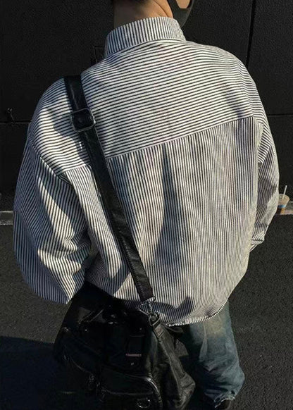 Boutique Black Shirts Spring Striped Button Men's Cotton FashionChic