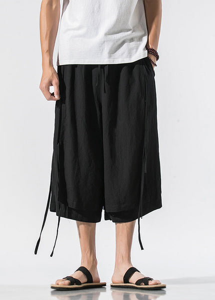 Boutique Black Tie Waist Tassel Mens Wide Leg Pants YT021 Men-Silk-MENCP240721