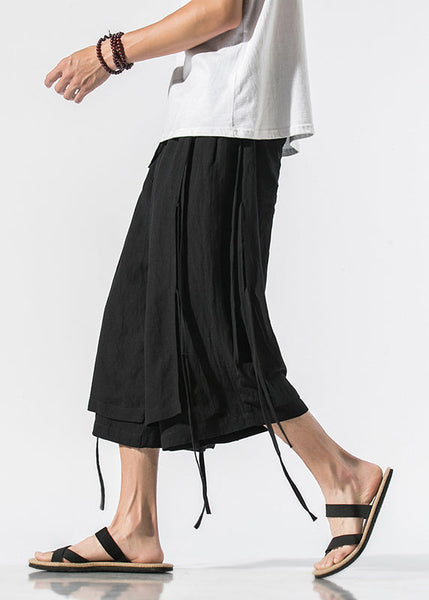 Boutique Black Tie Waist Tassel Mens Wide Leg Pants YT021 Men-Silk-MENCP240721