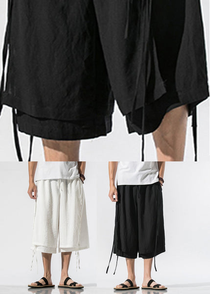 Boutique Black Tie Waist Tassel Mens Wide Leg Pants YT021 Men-Silk-MENCP240721