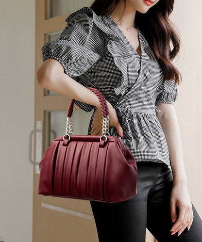 Tote Bag Black Calf Leather Wrinkled Durable Boutique FashionChic