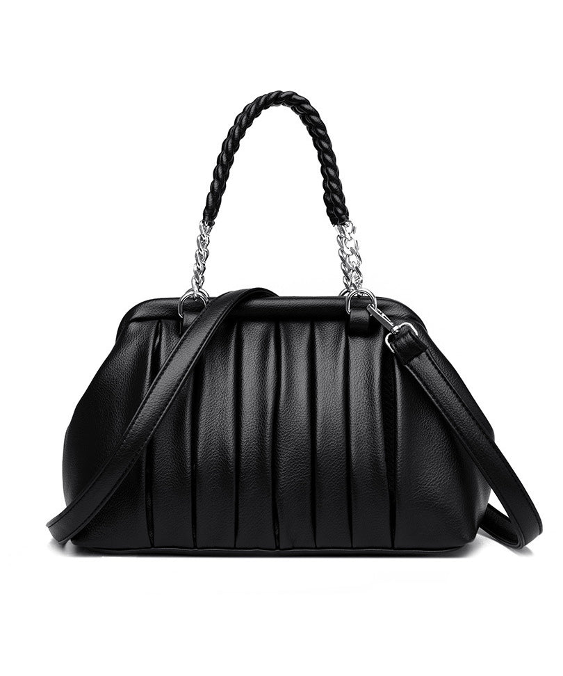 Tote Bag Black Calf Leather Wrinkled Durable Boutique FashionChic