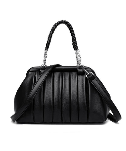 Tote Bag Black Calf Leather Wrinkled Durable Boutique FashionChic
