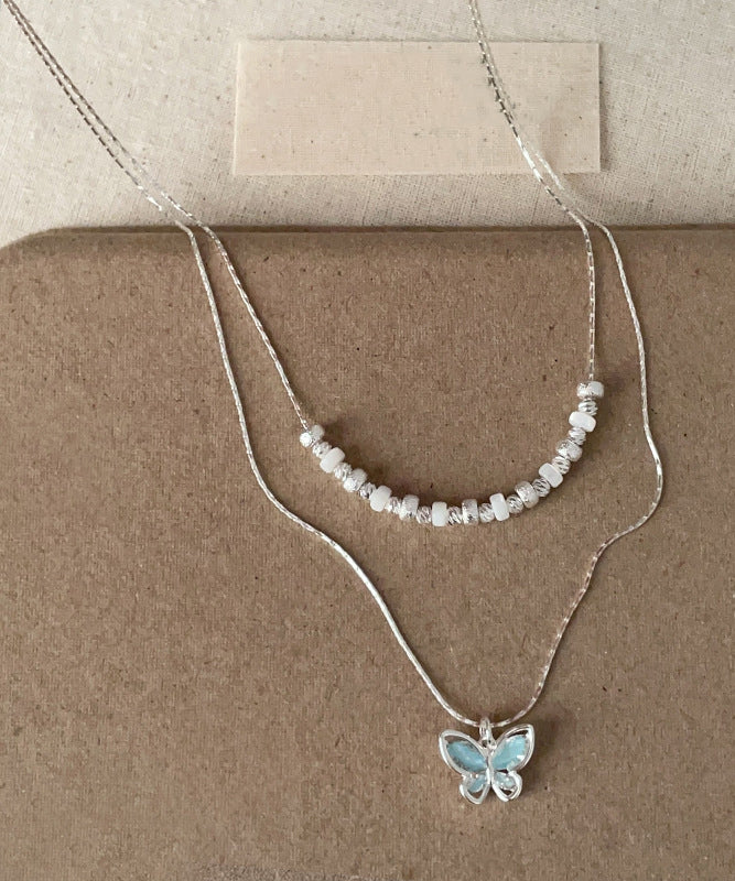 Crystal Pendant Copper Double-Layer Blue Boutique Butterfly FashionChic