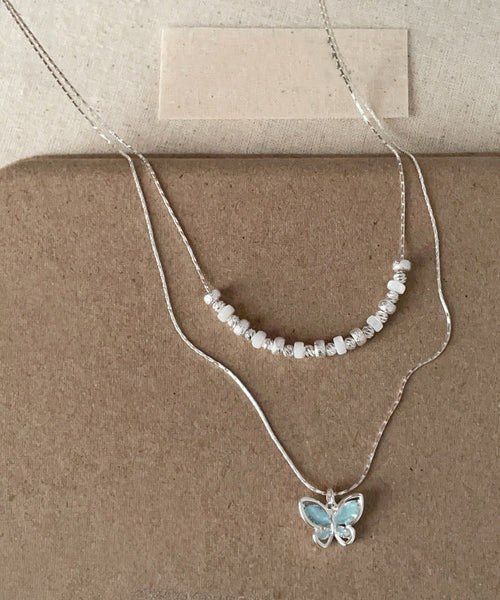 Crystal Pendant Copper Double-Layer Blue Boutique Butterfly FashionChic