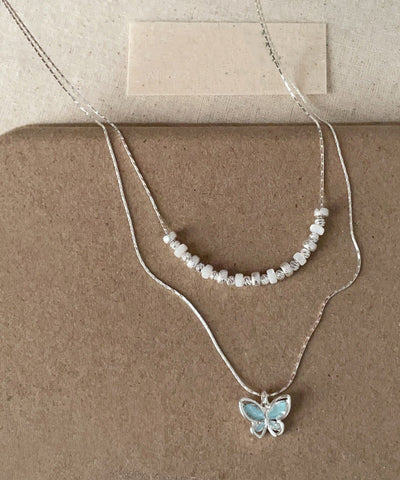 Crystal Pendant Copper Double-Layer Blue Boutique Butterfly FashionChic