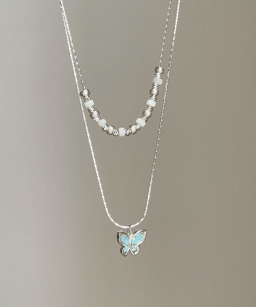 Crystal Pendant Copper Double-Layer Blue Boutique Butterfly FashionChic