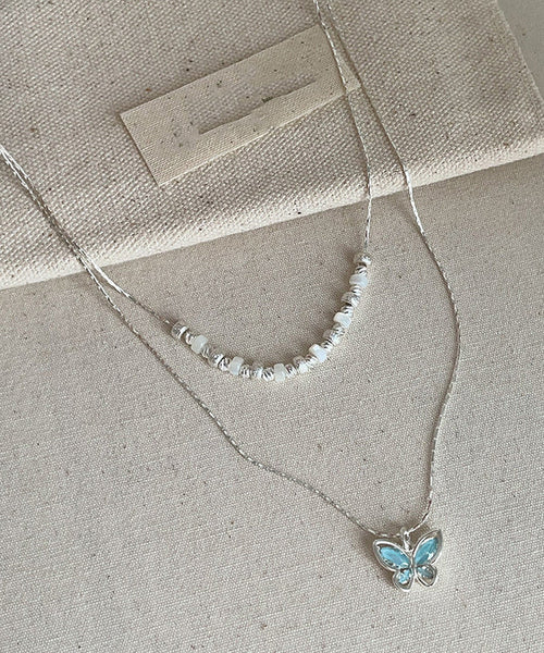 Crystal Pendant Copper Double-Layer Blue Boutique Butterfly FashionChic
