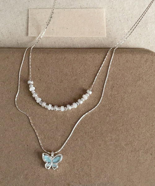 Crystal Pendant Copper Double-Layer Blue Boutique Butterfly FashionChic