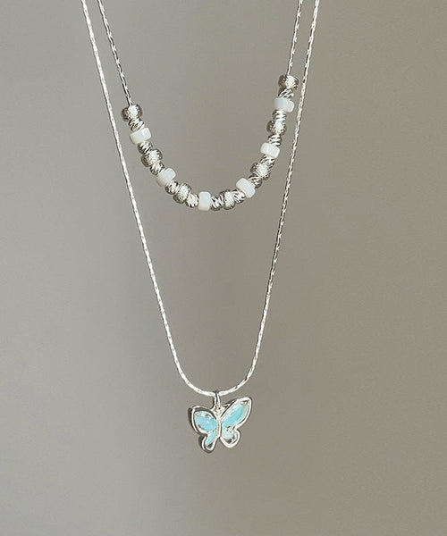 Crystal Pendant Copper Double-Layer Blue Boutique Butterfly FashionChic