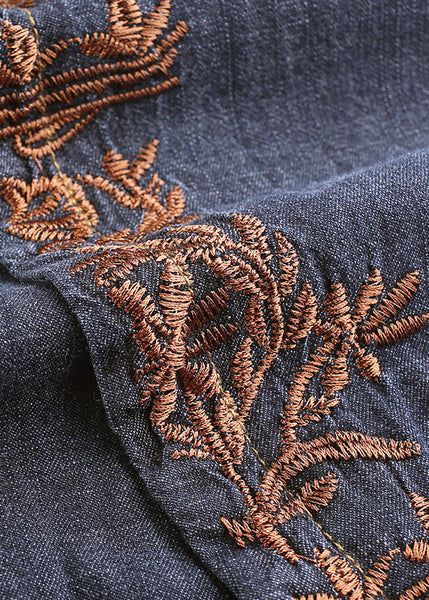 Boutique Blue Embroidered Pockets Cotton Crop Pants Skirt Summer BV072 MZF-CPTS240702