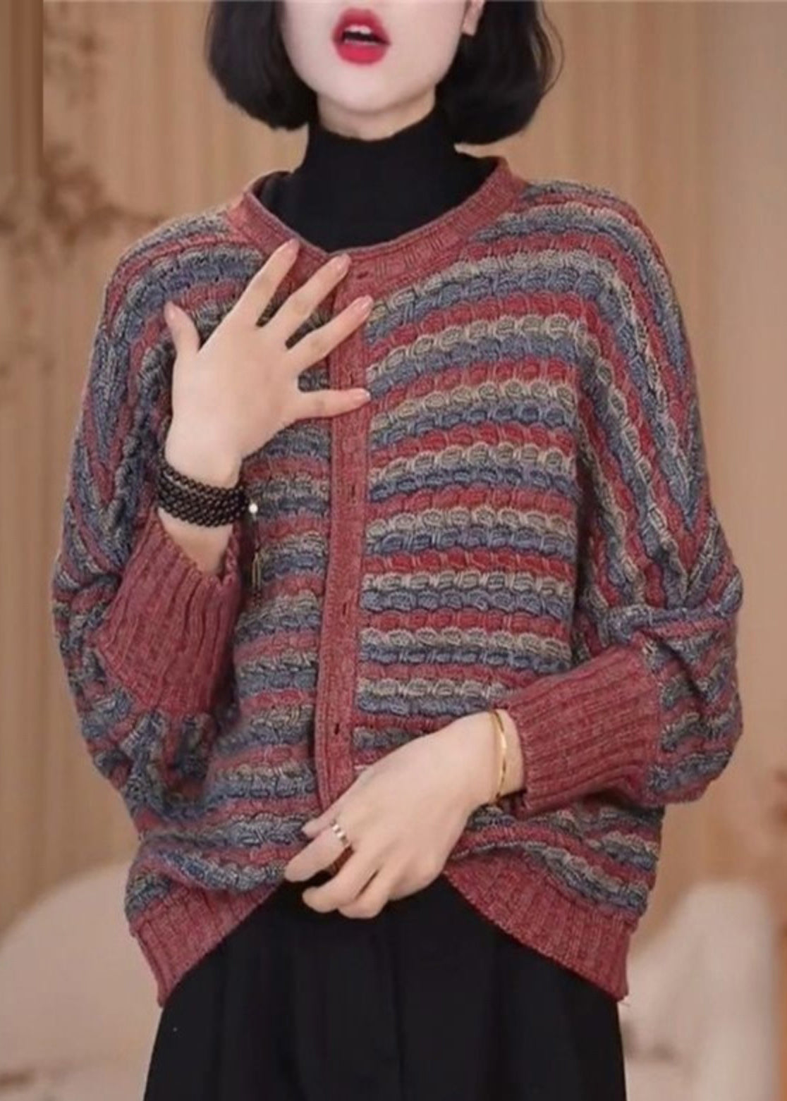 Boutique Blue O Neck Woolen Cardigan Batwing Sleeve RF014 ABC