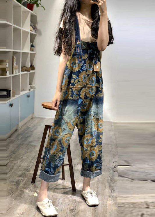 Boutique Blue Oversized Print Denim Overalls Jumpsuit Spring OO034 OM-CS240814