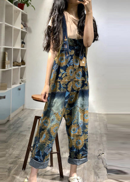 Boutique Blue Oversized Print Denim Overalls Jumpsuit Spring OO034 OM-CS240814