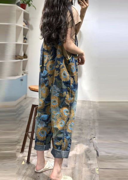 Boutique Blue Oversized Print Denim Overalls Jumpsuit Spring OO034 OM-CS240814