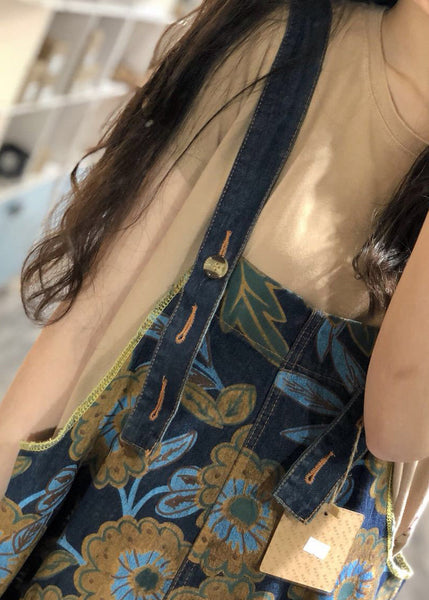 Boutique Blue Oversized Print Denim Overalls Jumpsuit Spring OO034 OM-CS240814
