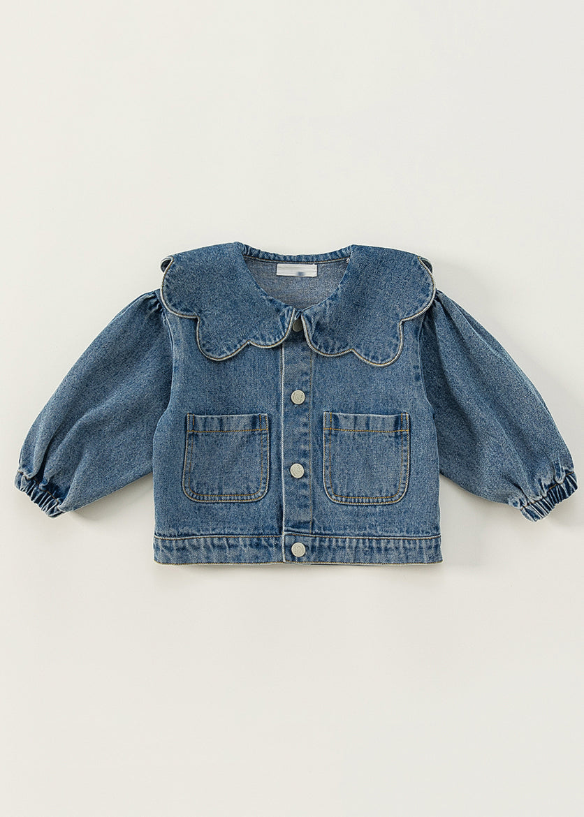 Boutique Blue Peter Pan Collar Patchwork Button Kids Denim Jacket Fall QV044 MM-RCTZCGTS241026