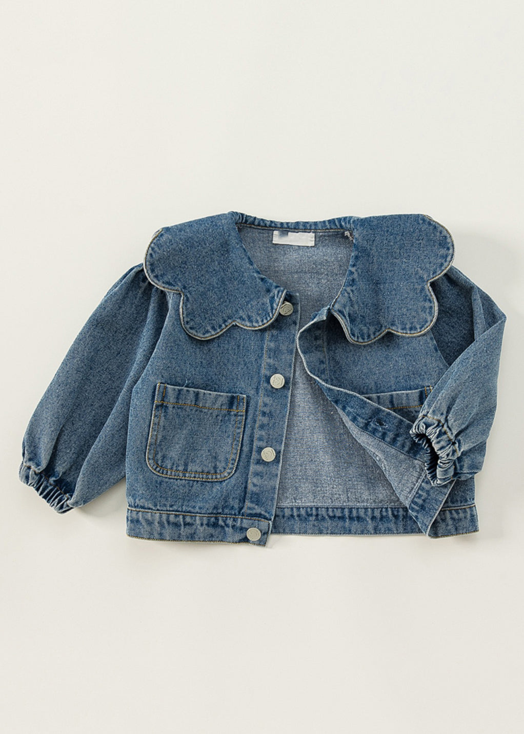 Boutique Blue Peter Pan Collar Patchwork Button Kids Denim Jacket Fall QV044 MM-RCTZCGTS241026