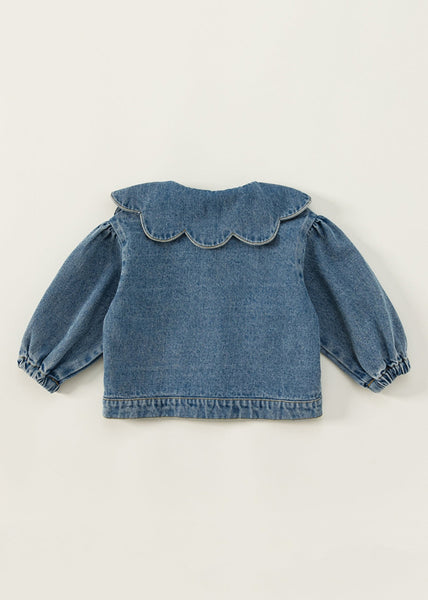 Boutique Blue Peter Pan Collar Patchwork Button Kids Denim Jacket Fall QV044 MM-RCTZCGTS241026