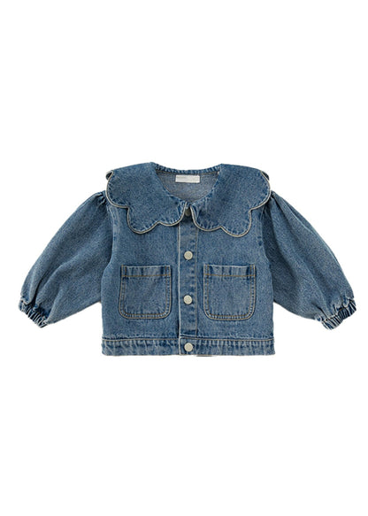 Boutique Blue Peter Pan Collar Patchwork Button Kids Denim Jacket Fall QV044 MM-RCTZCGTS241026