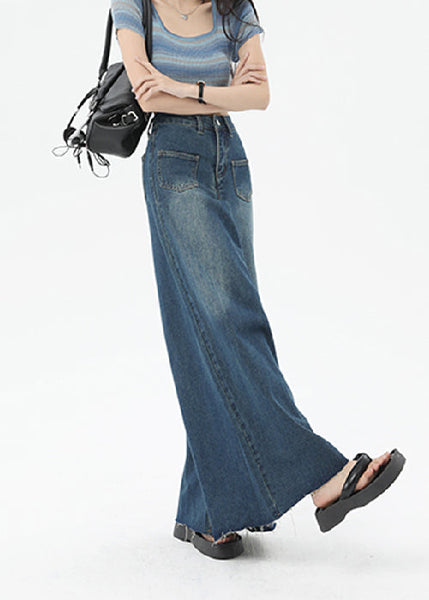Boutique Blue Pockets High Waist Denim Wide Leg Pants Summer QQ1032 Ada Fashion