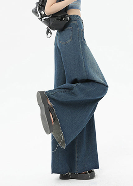 Boutique Blue Pockets High Waist Denim Wide Leg Pants Summer QQ1032 Ada Fashion