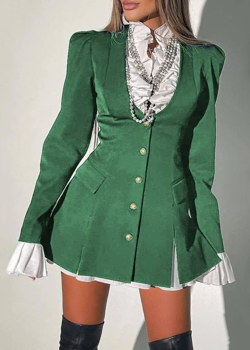 Boutique Blue Ruffled Button Cotton Two-Piece Set Fall QR014 BB-ZS-WM-TPIEC240929