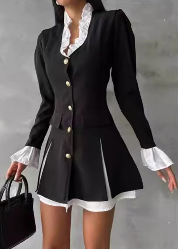 Boutique Blue Ruffled Button Cotton Two-Piece Set Fall QR014 BB-ZS-WM-TPIEC240929