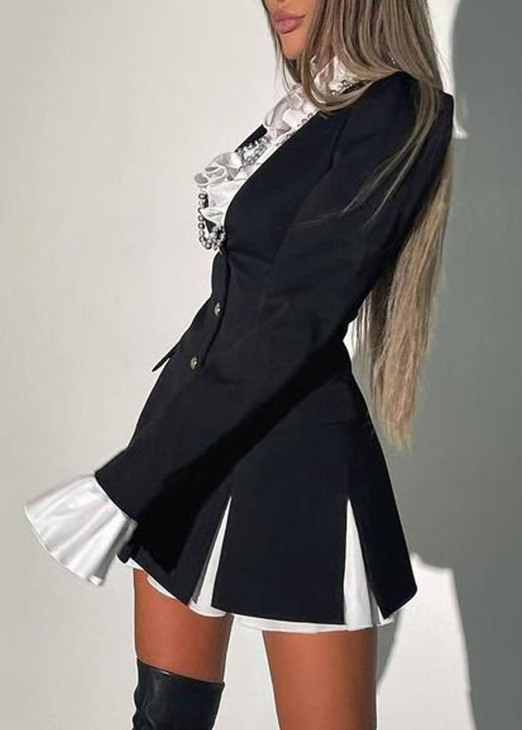 Boutique Blue Ruffled Button Cotton Two-Piece Set Fall QR014 BB-ZS-WM-TPIEC240929