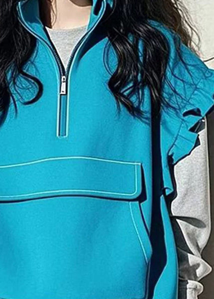 Boutique Blue Ruffled Patchwork Drawstring Cotton Vest Sleeveless TN042 ABC