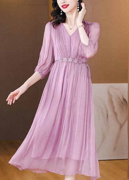 Boutique Blue V Neck Wrinkled Lace Up Silk Dress Summer BB031 Hawaii-SDL240622