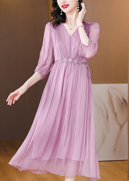 Boutique Blue V Neck Wrinkled Lace Up Silk Dress Summer BB031 Hawaii-SDL240622