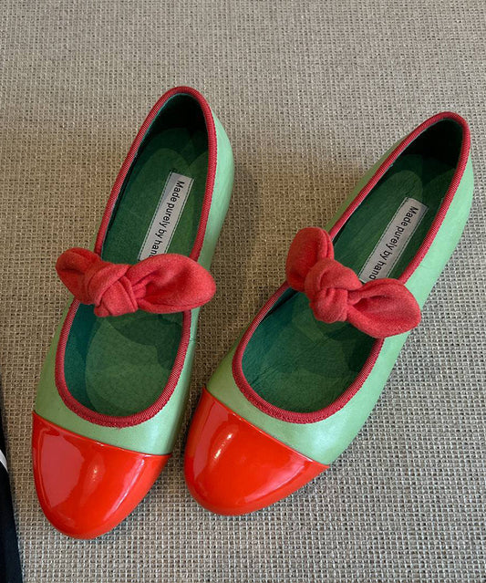 Shoes Green Bow Leather Flat Feet Boutique Splicing Cowhide FashionChic