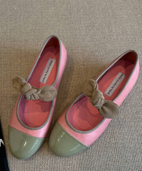 Shoes Green Bow Leather Flat Feet Boutique Splicing Cowhide FashionChic
