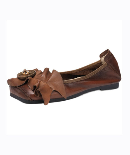 Boutique Brown Cowhide Leather Flat Shoes Splicing Ruffled AG1014 shoe-CS240905