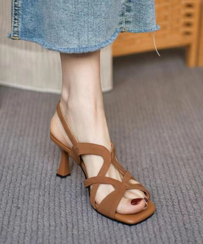 Boutique Brown Hollow Out Splicing High Heel Sandals JJ070 Shoe-LX240609