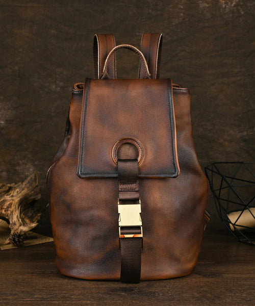Calf Backpack Brown Capacity Bag Large Boutique Leather FashionChic