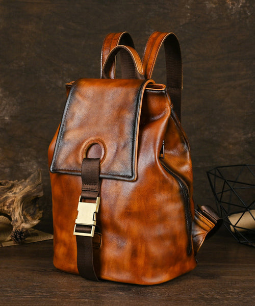 Calf Backpack Brown Capacity Bag Large Boutique Leather FashionChic