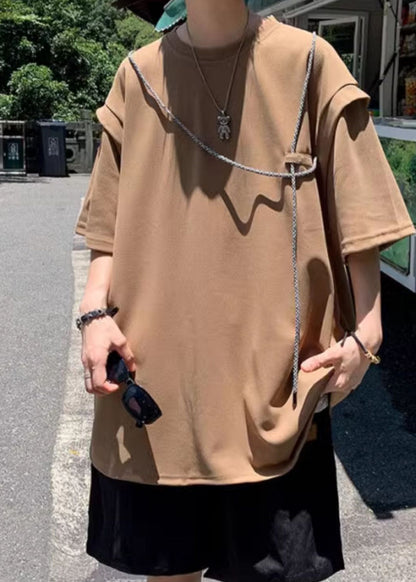 Summer Grunt Shirts Oversized Cotton Style Brown Men's Boutique FashionChic