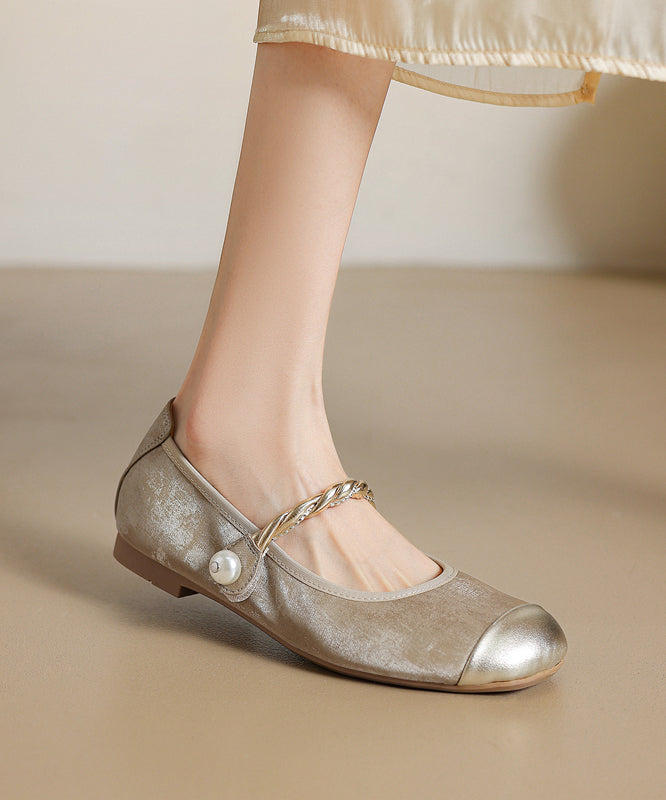 Apricot Cowhide Buckle Loafers Penny Strap Splicing Boutique FashionChic