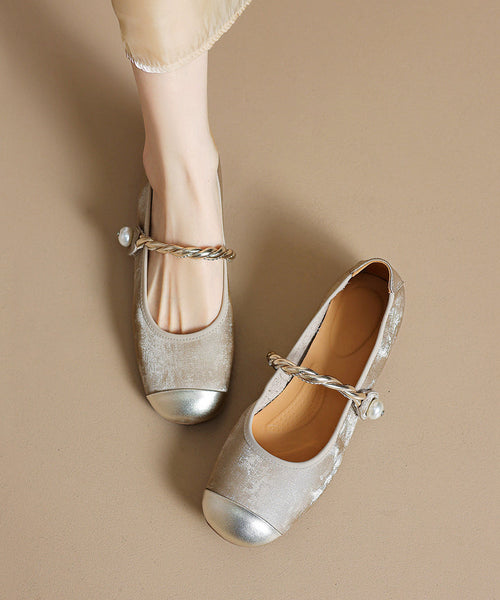 Apricot Cowhide Buckle Loafers Penny Strap Splicing Boutique FashionChic